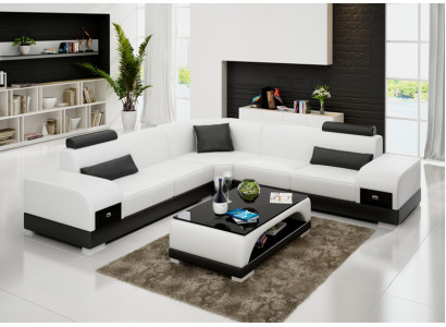 Ādas dīvāns, stūra dīvāns, mūsdienīgs dizains, moderns dīvāns ar USB savienojumu jauns.