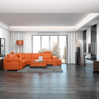 Ādas dīvāns ar USB dzīvojamo zonu stūra dīvāns stūra komplekts Moderno dizainu F3017B sofa