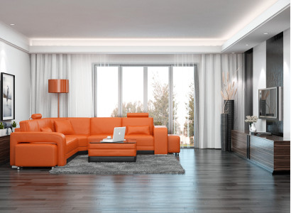 Ādas dīvāns ar USB dzīvojamo zonu stūra dīvāns stūra komplekts Moderno dizainu F3017B sofa