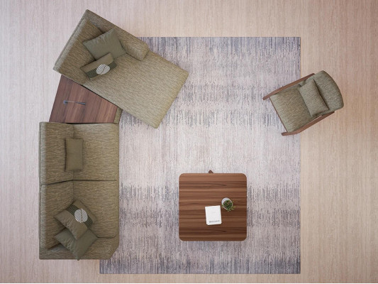 Dzīvojamā istaba komplektā 2 gab. stūra sofa L-formā, atpūtas mēbele un mūsdienīgs auduma krēsls.