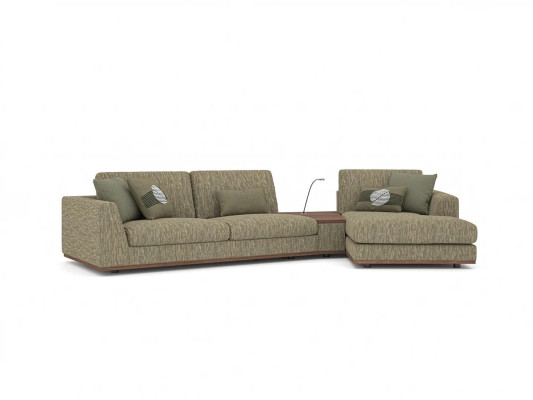 Dzīvojamā istaba komplektā 2 gab. stūra sofa L-formā, atpūtas mēbele un mūsdienīgs auduma krēsls.