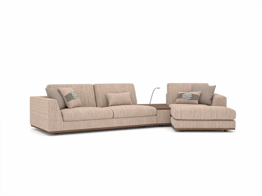Dizainera beige sarkanas L-formas dīvāni - moderna izplūdes gaisma.
