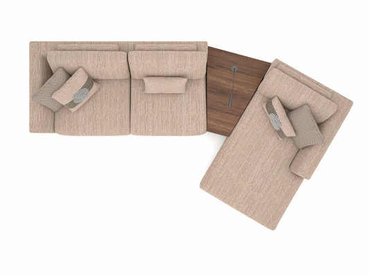Dizainera beige sarkanas L-formas dīvāni - moderna izplūdes gaisma.