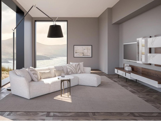 Dzīvojamā istaba Dīvāns L-formas dizaina stūra garnitūra Balts Luksusa mēbeles