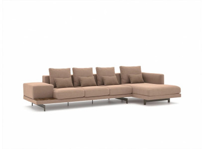 Luksusa gaiši beige stūra dīvāns L formas mēbelēm dizainera dzīvojamā istaba.
