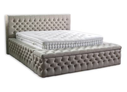 Chesterfield divvietīgā gultas guļamistabās, modernas gultas pārvilkts ar ādas pārklājumu.