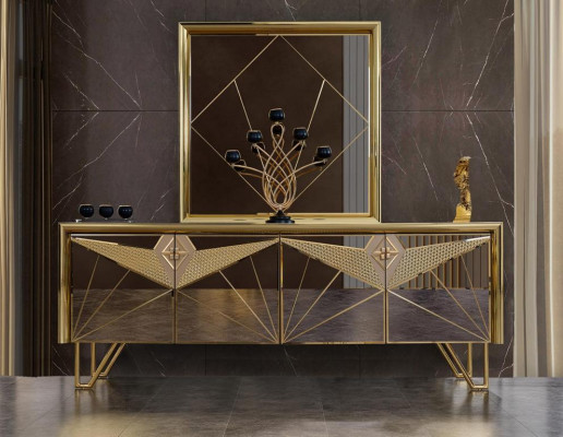 Sēdvietas skapis Skapis Komoda TV-komoda izsmalcinātā dizainā ar zelta elementiem