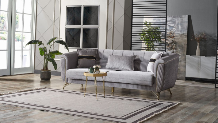Sēdvietas 3-vietīga audums koks Moderns sofa Polster Couch Sofas Design Luxus Pelēks