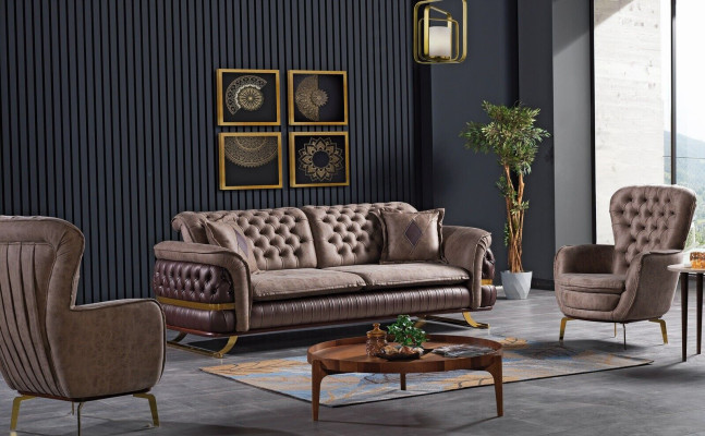 Dizainera 3+3+1 sēdvietu dīvāngarnitūra Chesterfield modelis