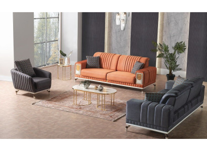 Sēdvietu komplekts 3+3+1 sēdvietas Tekstils Kokmateriāls Sofa 3 sēdekļi Moderns krēsls Komplektā