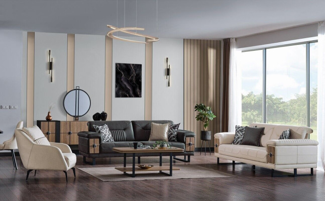 Sofasēžu komplekts 3+3+1 sēdētājs Dzīvojamās istabas komplekts Komplekts, tekstils, koka, dīvāns, krēsls