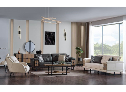 Sofasēžu komplekts 3+3+1 sēdētājs Dzīvojamās istabas komplekts Komplekts, tekstils, koka, dīvāns, krēsls