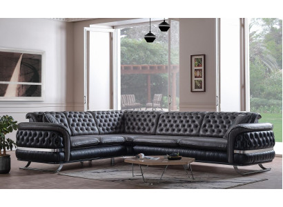 Stūra dīvāns dzīvojamās istabas dizains Krāsa Melna U forma XXL dīvāns Jaunie Chesterfield jaunie