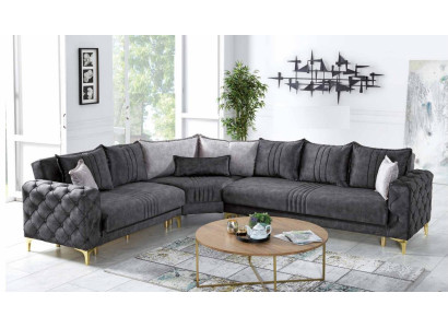 Pelēks dzīvojama istaba Stūra dīvāns L-formā Moderns Chesterfield Jauna luksusa dīvāns