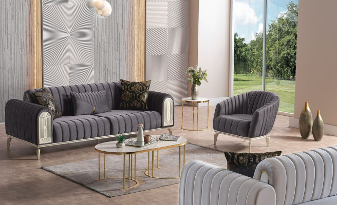 Elegants mēbeļu dīvāngarnitūras komplekts 3+1 dīvānu galds dīvāngarniturai dīvāni krēsli pelēki
