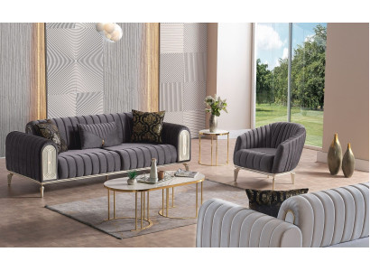 Sofas komplekts ar 3+1 vietām, mūsdienīgs atpūtas krēsls mēbeles pelēkā krāsā.
