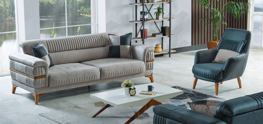 Sofas komplekts 3+1 personas Vietām Tekstils Koks Moderns 3 personas galds Krēsls Komplektā Jauns