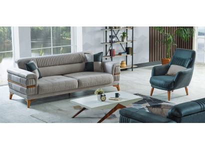 Sofas komplekts 3+1 personas Vietām Tekstils Koks Moderns 3 personas galds Krēsls Komplektā Jauns