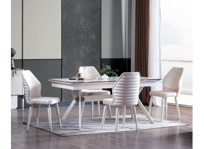 Ēdamgalds Moderns ēdamgalds + 6x krēsli Galdiņš Koka polsterēta krēsla komplekts 7 gab. Jauns