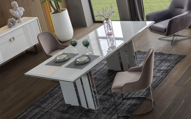 Ēdamistabas komplekts Lux 6 krēsli + ēdamgalds ēdamistabas grupai garnitūra ar atpūtas krēsliem Jauns Moderns