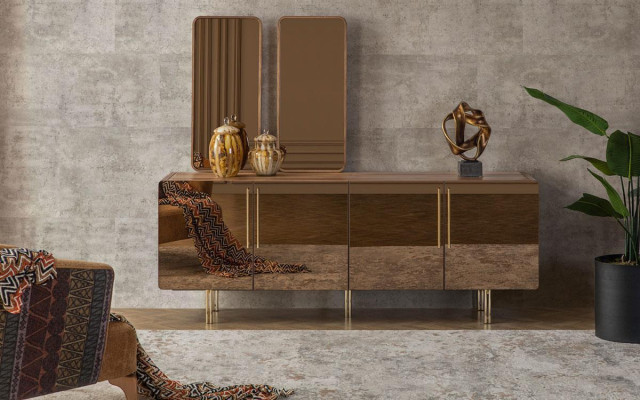 Sideboard ar 2x spoguli luksusa komplekts ar kumodzi koka komoda moderns