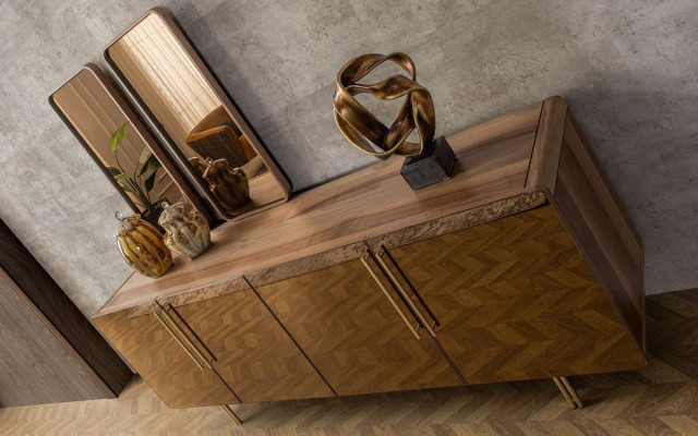 Sideboard ar 2x spoguli luksusa komplekts ar kumodzi koka komoda moderns