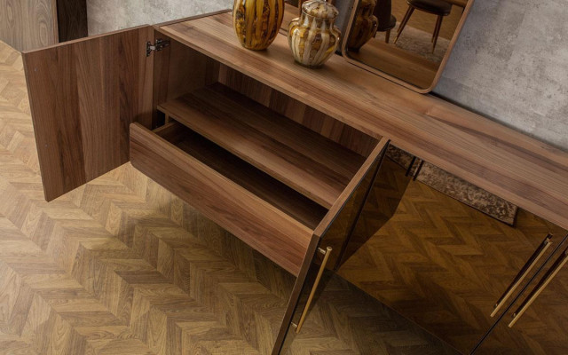 Sideboard ar 2x spoguli luksusa komplekts ar kumodzi koka komoda moderns