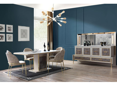 Luxuway Dining Room Set Dining Table 6x Chairs Sideboard with Mirror 8 pcs Furniture