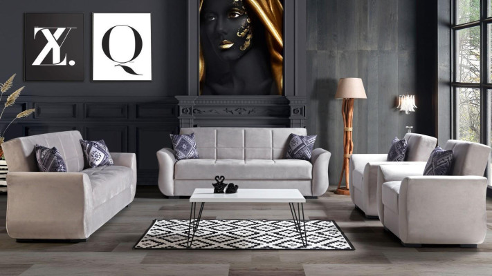 Sofas komplektācija 3+2+1+1 ar gultas funkciju Komplektā, auduma dīvāns krēsls gulta