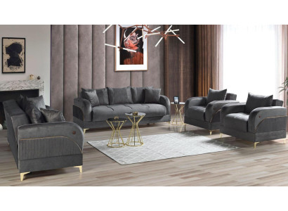 Sofa, 3+2+1+1 sēdvietas, mēbeļu luksusa komplekts, moderns pelēks 4 daļas.