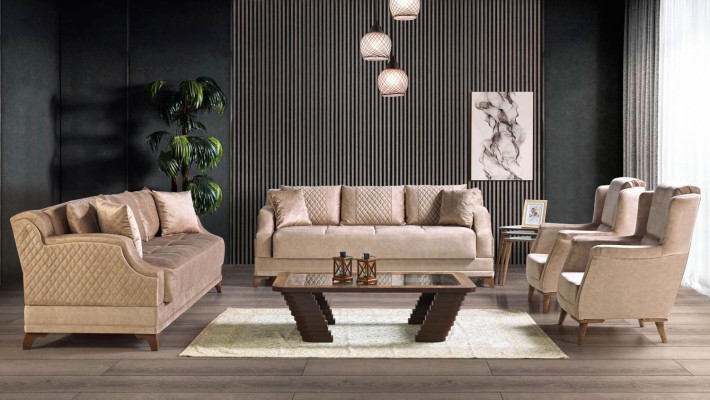 Sofas komplekts 3+2+1+1 sēdvietu mīkstā krēslā komplekts Moderns atpūtas mēbeles beige krāsā luksuss