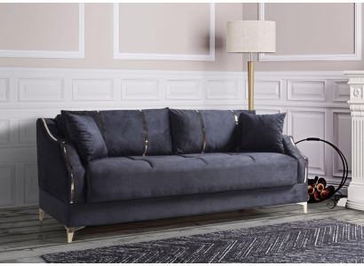 Luksusa 3-vietīga dīvāna viesistaba mēbeles Elegantā dīvāns Tekstils Melns 208cm