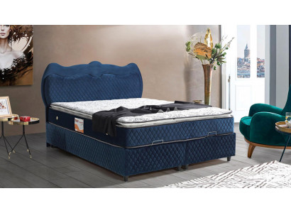 Gultas dizains Gultas Izcilnība Zila auduma Miegamistabas mēbeles Greznas Modernā Boxspring
