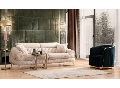 Ganu 3 sēdvietu ar krēslu baltā eleganta modernā luksusa dizaina mēbeles