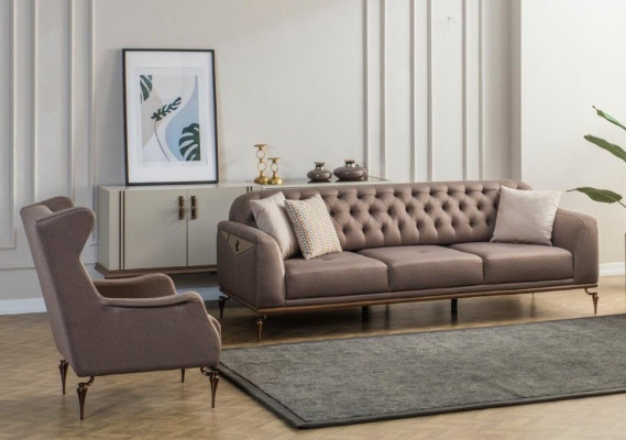 Beža Chesterfield dzīvojamā istabas dīvāngarnitūra 3+1 sēdvietu iekārtas luxurycouch jauns