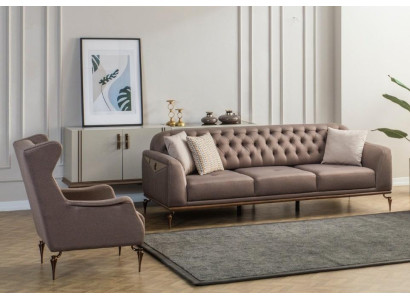 Beža Chesterfield dzīvojamā istabas dīvāngarnitūra 3+1 sēdvietu iekārtas luxurycouch jauns