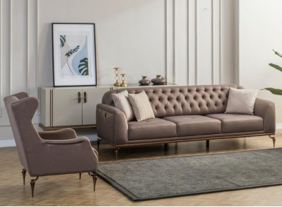 Beža Chesterfield dzīvojamā istabas dīvāngarnitūra 3+1 sēdvietu iekārtas luxurycouch jauns