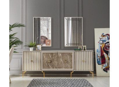 Moderns Sideboard ar 2x spoguli, dizainera luksusa dzīvojamās istabas mēbeles no koka