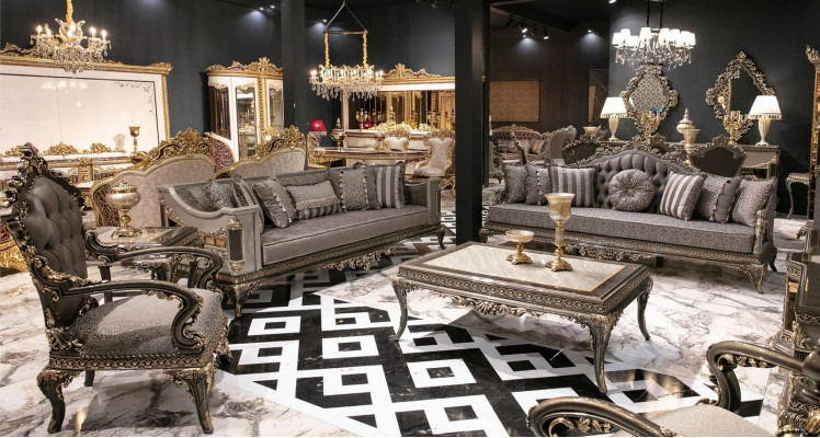Klasisks pelēks "Chesterfield" dīvāngarnitūras komplekts 3+3+1 vietas ar galdu 4 gab.