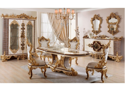 Luksusa ēdamistabas komplekts Klasiskā ēdamgrupa Koka mēbeles Stila dizains
