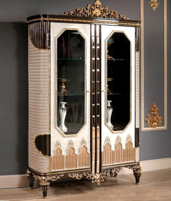 Klasiskā vitrīna, luksusa koka skapis ar stiklotām durvīm, dizainera stiklotās durvis.