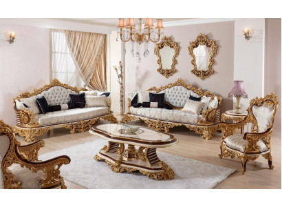 Klasiskā baltā dīvāns Chesterfield komplekts 3+3+1 sēdvietas kafijas galds 4 gab.