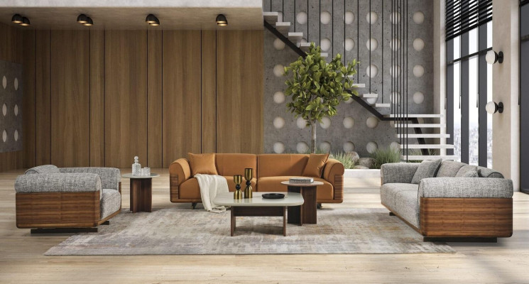 Sofas komplekts Brunais auduma mīksto mēbelu komplekts