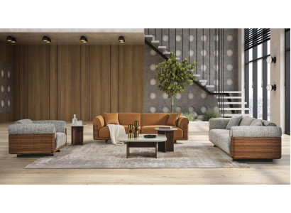 Sofas komplekts Brunais auduma mīksto mēbelu komplekts