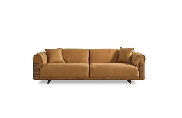 Sofas komplekts ar polsterētu dīvānu brūns trīs vietu krēsls moderns 3 gab.