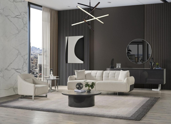 Luksusa dīvāns Polster sofa balta Komplekts ar trim vietām un divkrēslu divām daļām.