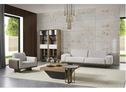 Sofas komplekts ar vienu trīsvietīgu un vienu vienvietīgu mēbeli pelēkā krāsā, dizaina grupa.