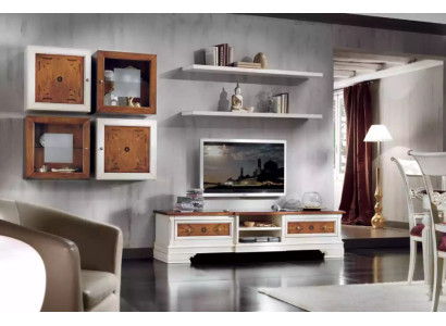 Dzīvojamā istaba galdiņš Balle White Lowboard Wall Shelves 7 gab Veninas sētā.