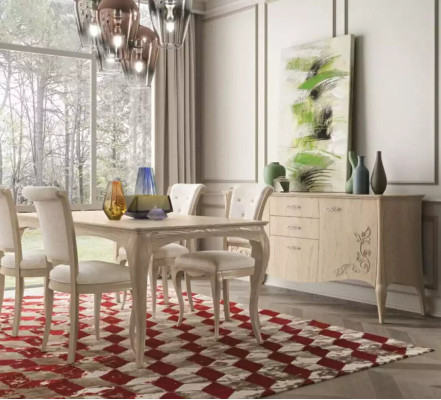 Ēdamistabas komplekts 6 gab. Ēdamgalds 4 krēsli Sideboard grupa Beža krāsa
