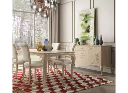 Ēdamistabas komplekts 6 gab. Ēdamgalds 4 krēsli Sideboard grupa Beža krāsa